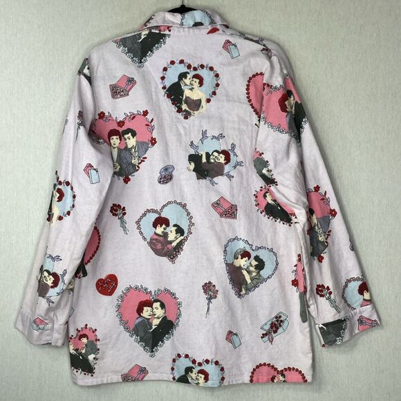 Nick & Nora I Love Lucy Pajama Top Womens Size Medium Flannel Purple Hearts - Picture 7 of 12